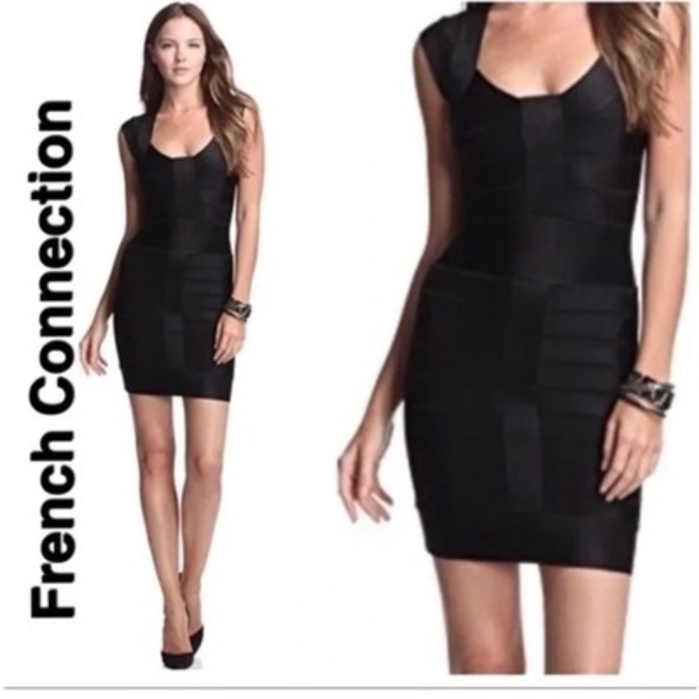 French Connection Elegant Bandage Bodycon Black Mini Dress